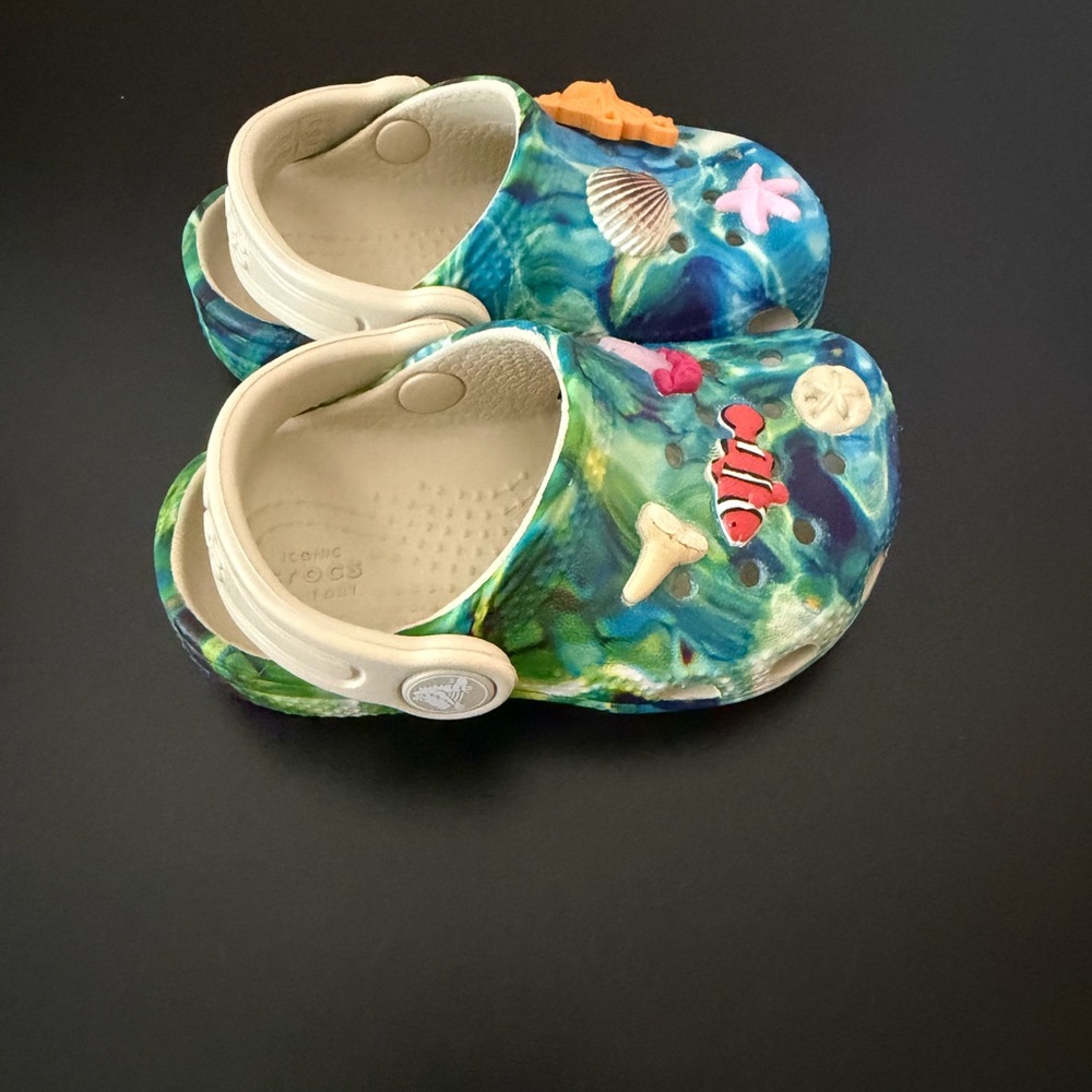 CROCS Kids Sea Adventure Slippers - Blue and Green - Picture 2 of 4